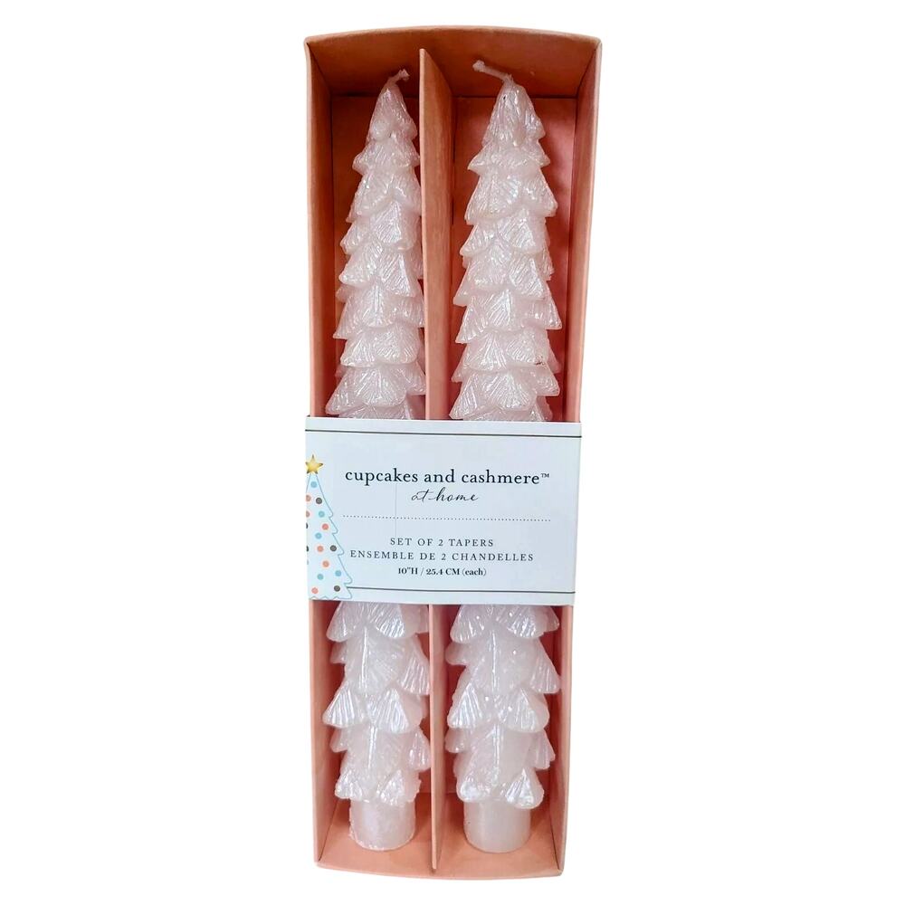 Cupcakes & Cashmere Iridescent White Christmas Tree Shaped Taper Candle Set of 2
